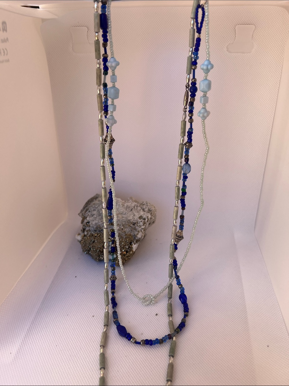 Vintage Multi-Strand Blue and Silver Beaded Necklace